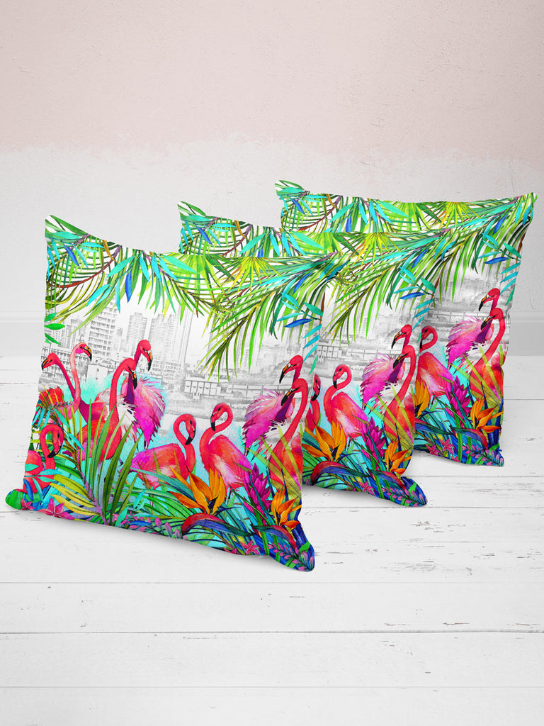 Designer Digital Printed Silky Smooth Cushion Covers <small> (animal print-pink/green)</small>