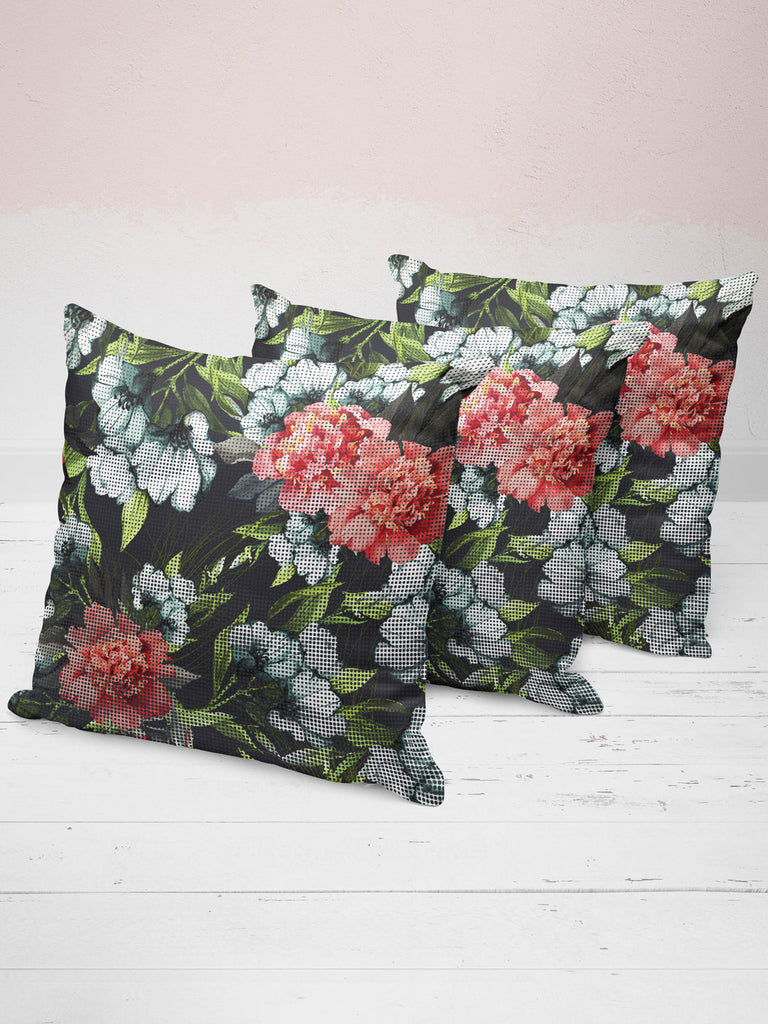 Designer Digital Printed Silky Smooth Cushion Covers <small> (floral-pink/black)</small>